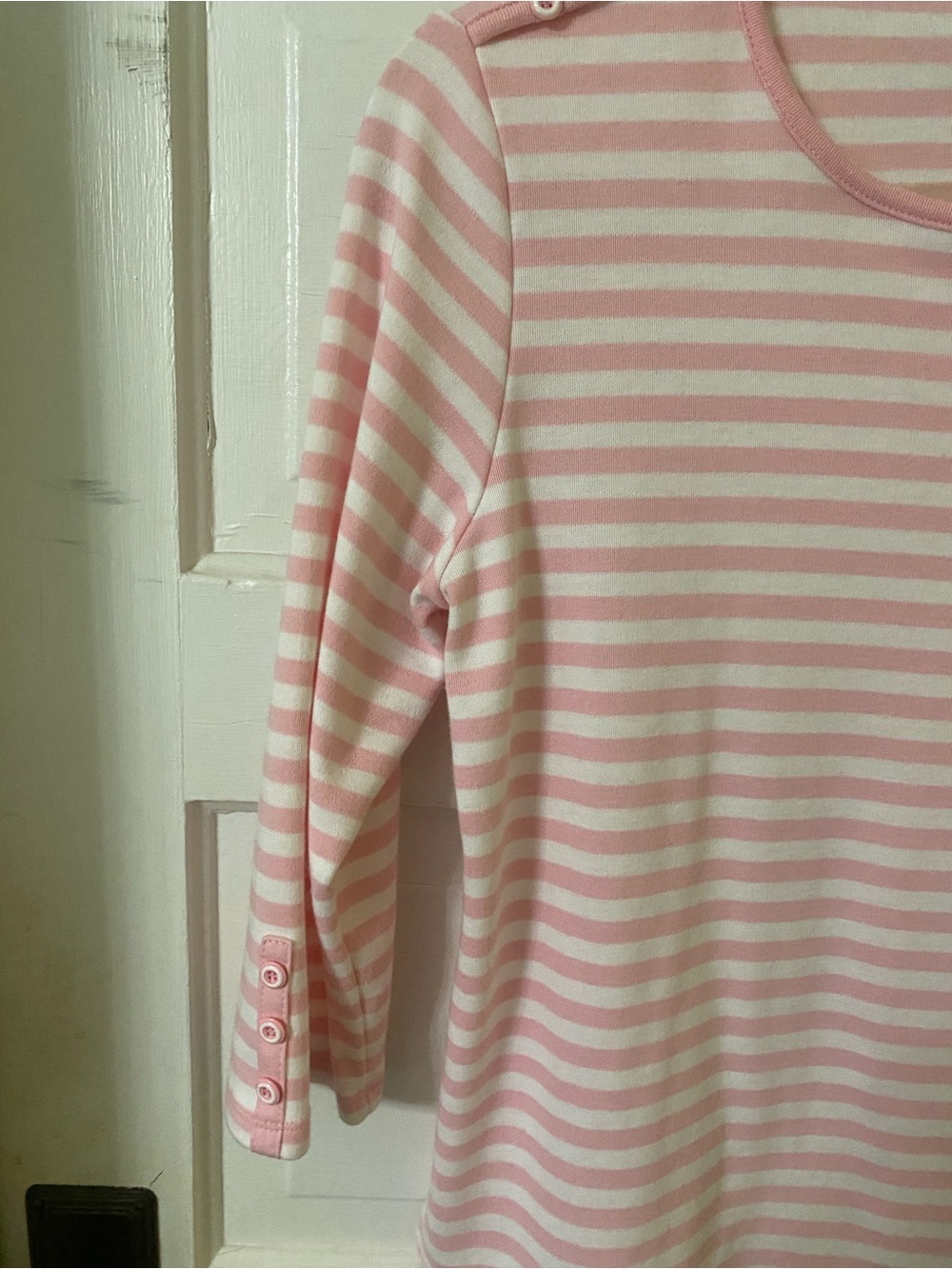 Allison Daley Pink & White Striped Button-Detail Top (Petite Small) - Picture 4 of 7
